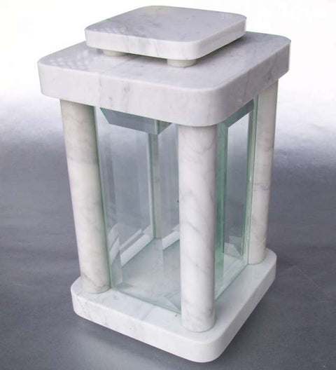 Grablampe Modern aus poliertem Carrara-Marmor, weiß-grau, 14.5×14.5×25.5 cm