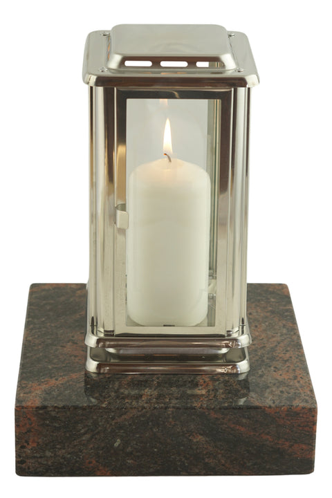 Grablampe Royal aus Edelstahl mit Sockel 20×20×5 cm aus Granit