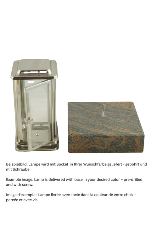 Grablampe Royal aus Edelstahl mit Sockel 20×20×5 cm aus Granit