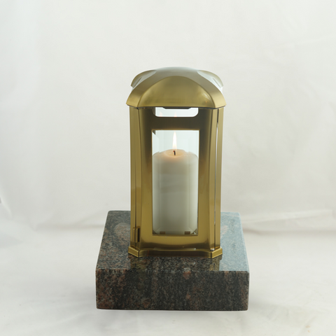 Grablampe "Venezia" aus Edelstahl-bronzefarben und Granitsockel