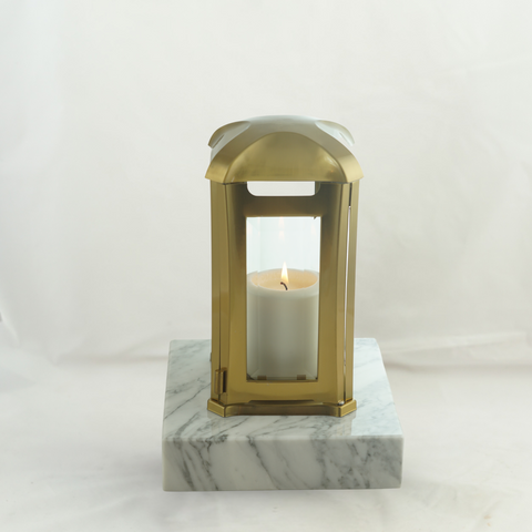 Grablampe "Venezia" aus Edelstahl-bronzefarben und Granitsockel
