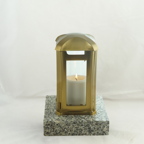 Grablampe "Venezia" aus Edelstahl-bronzefarben und Granitsockel