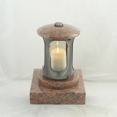 Grablampe Antik Aluminium & Granit-Sockel Vater / Rosette / Kreuz