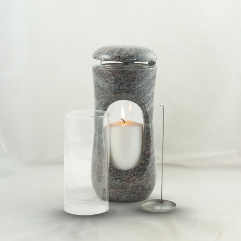 Grablampe aus Granit mit Sichtfenster – 11 Farbvarianten – 27 × 12,5 cm – modernes Grablicht