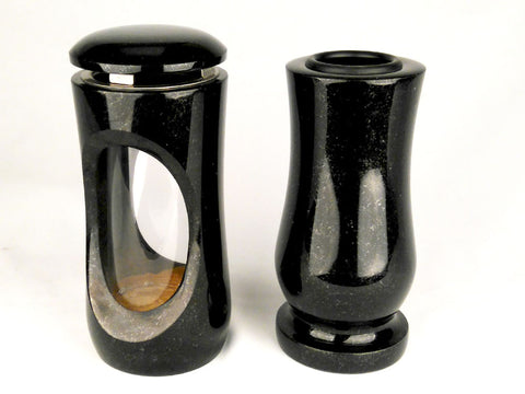 Set Grablampe Design-Small 27 cm & Vase Taille Medium aus Granit, poliert & wetterfest