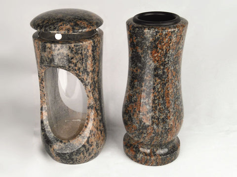Set Grablampe Design-Small 27 cm & Vase Taille Medium aus Granit, poliert & wetterfest