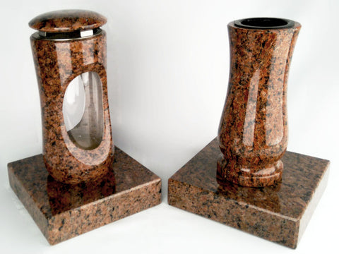 Set Grablampe Design-Small 27 cm & Vase Taille Medium mit Sockel aus Granit, hochglanzpoliert & wetterfest