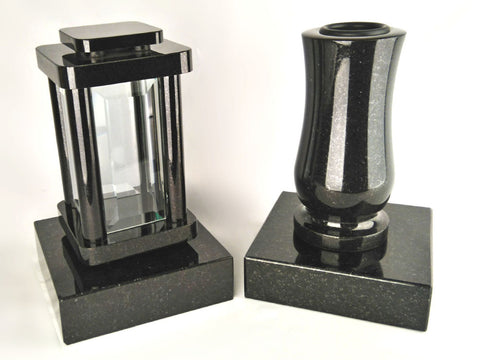 Set Grablampe Modern 25,5 cm & Granitvase 25 cm mit Granitsockel – massiv, hochwertig & poliert