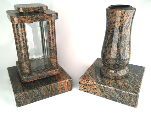 Set Grablampe Modern 25,5 cm & Granitvase 25 cm mit Granitsockel – massiv, hochwertig & poliert