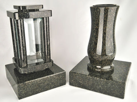 Set Grablampe Modern 25,5 cm & Granitvase 25 cm mit Granitsockel – massiv, hochwertig & poliert