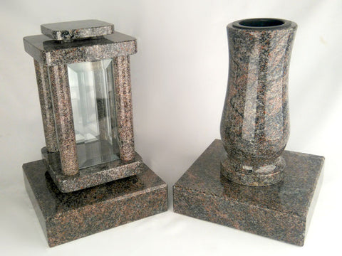 Set Grablampe Modern 25,5 cm & Granitvase 25 cm mit Granitsockel – massiv, hochwertig & poliert