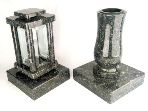Set Grablampe Modern 25,5 cm & Granitvase 25 cm mit Granitsockel – massiv, hochwertig & poliert