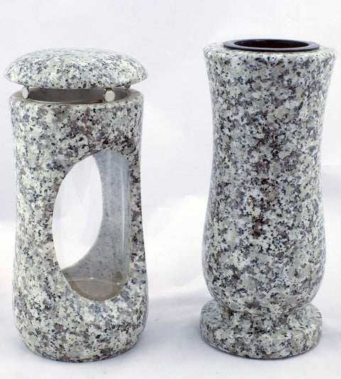 Set Grablampe Design-Small 27 cm & Vase Taille Medium aus Granit, poliert & wetterfest