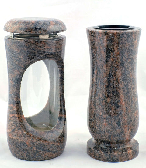 Set Grablampe Design-Small 27 cm & Vase Taille Medium aus Granit, poliert & wetterfest