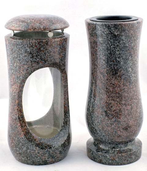 Set Grablampe Design-Small 27 cm & Vase Taille Medium aus Granit, poliert & wetterfest