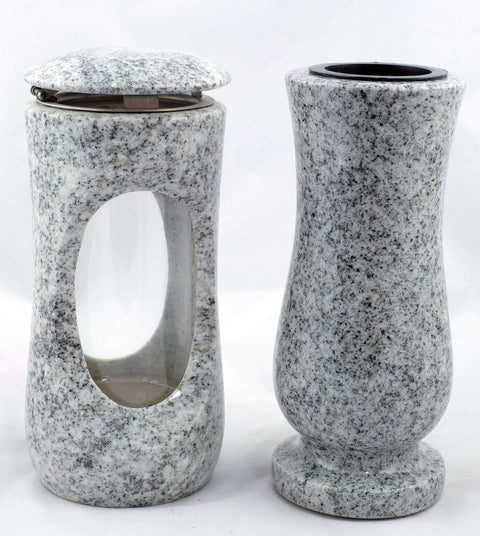 Set Grablampe Design-Small 27 cm & Vase Taille Medium aus Granit, poliert & wetterfest