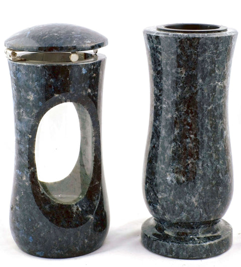 Set Grablampe Design-Small 27 cm & Vase Taille Medium aus Granit, poliert & wetterfest
