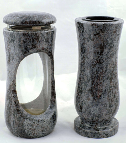 Set Grablampe Design-Small 27 cm & Vase Taille Medium aus Granit, poliert & wetterfest