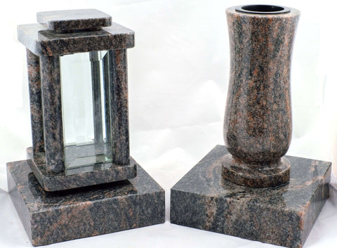 Set Grablampe Modern 25,5 cm & Granitvase 25 cm mit Granitsockel – massiv, hochwertig & poliert