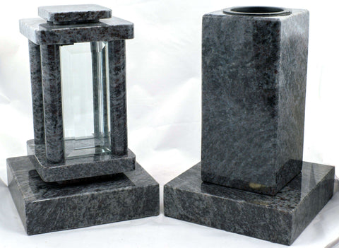 Set Grablampe Modern 25,5 cm & Granitvase 25 cm mit Granitsockel – massiv, hochwertig & poliert