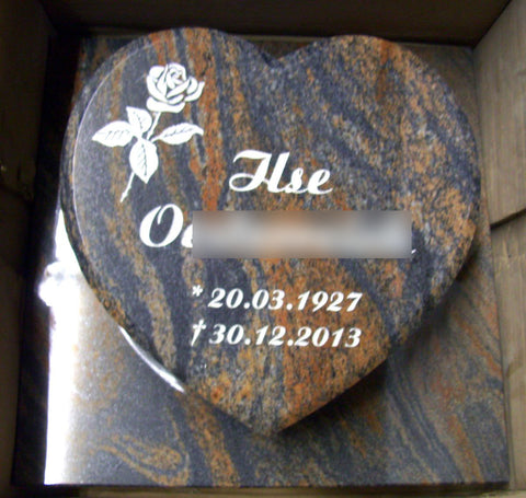 Heart on a granite base plate, various types of granite