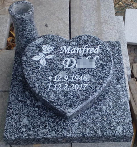 Heart on a granite base plate, various types of granite