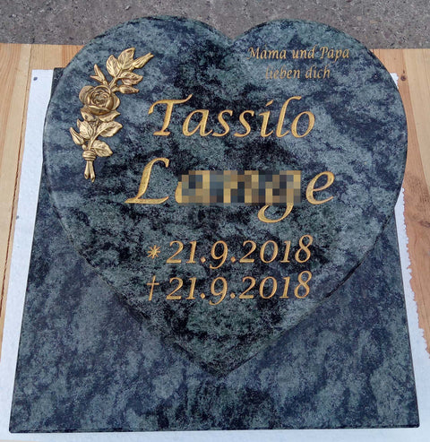 Heart on a granite base plate, various types of granite