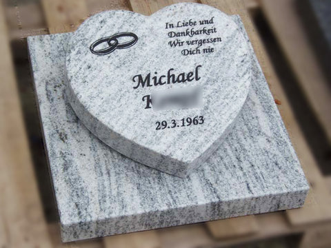 Heart on a granite base plate, various types of granite