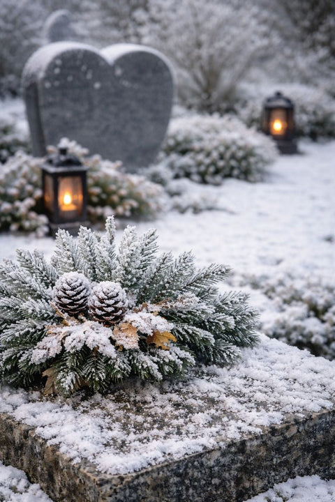 Grabpflege im Winter: Warum Grablichter, Grabvasen und Grabsteine im Januar geprüft werden sollten