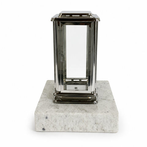 Royal grave lantern made of stainless steel with base 20×20×5 cm made of granite (grey)