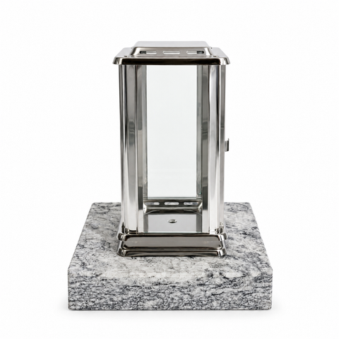 Royal grave lantern made of stainless steel with base 20×20×5 cm made of granite (grey)