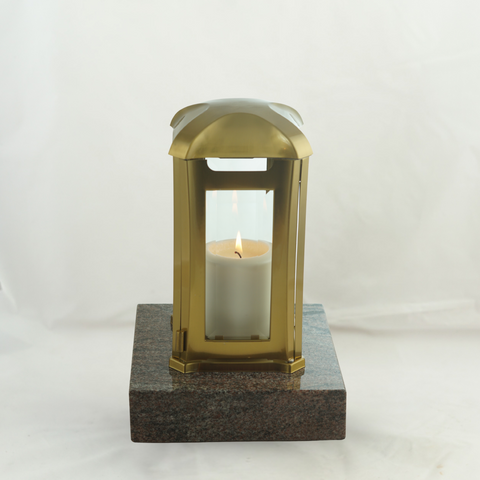 Grablampe "Venezia" aus Edelstahl-bronzefarben und Granitsockel