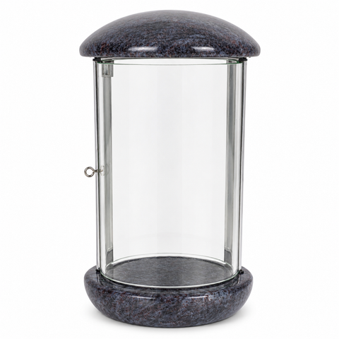 Grablaterne Luma aus Granit & massivem Glas – Ø 14 × 24 cm