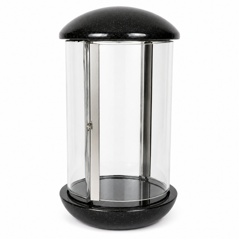 Grablaterne Luma aus Granit & massivem Glas – Ø 14 × 24 cm