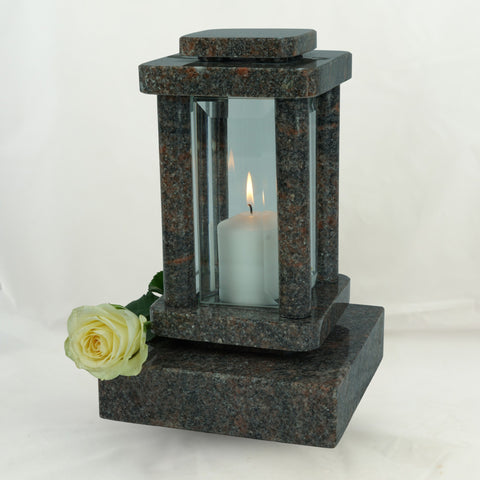 Lampe funéraire moderne en granit massif avec socle (20 × 20 × 5 cm) – polie de haute qualité et résistante aux intempéries – [COULEUR] – [ADJECTIF COULEUR]