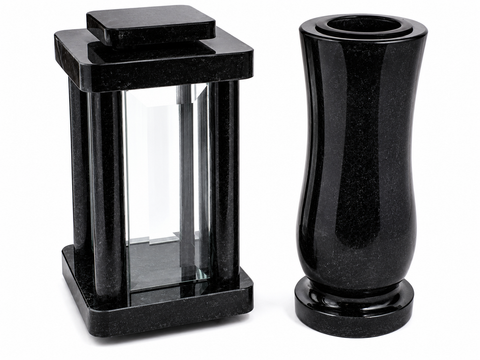 Set Grablampe Modern 25,5 cm & Granitvase 25 cm – massiv, hochwertig & poliert