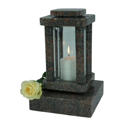 Modern grave lamp made of solid granite including base (20 × 20 × 5 cm) – high-quality polished &amp; weatherproof – [COLOR] – [COLOR ADJECTIVE]