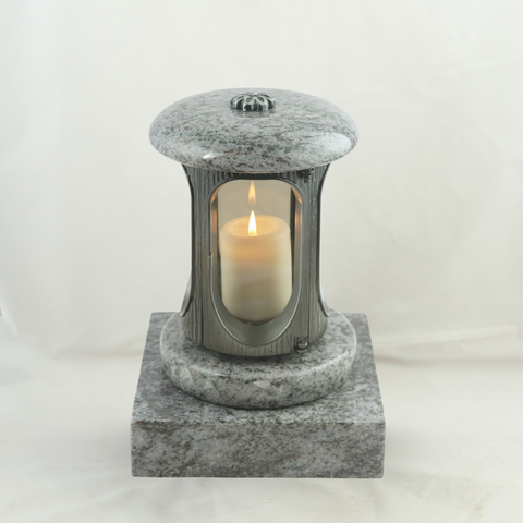 Grave lamp antique aluminum with rosette &amp; real granite base – handmade, weatherproof &amp; polished – Orion – blue-grey