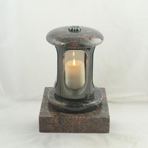 Grave lamp antique aluminum with rosette &amp; real granite base – handmade, weatherproof &amp; polished – Aurora – red-grey