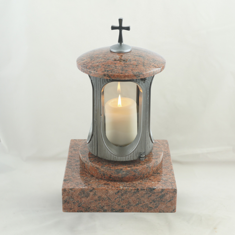 Grave lamp antique aluminum with cross &amp; real granite base – handmade, weatherproof &amp; polished