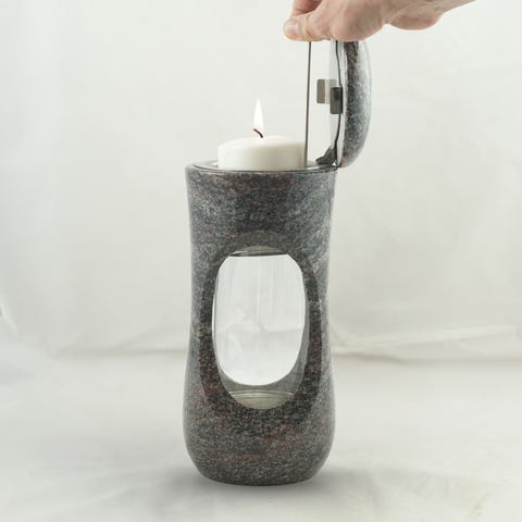 Grablampe aus Granit mit Sichtfenster – 11 Farbvarianten – 27 × 12,5 cm – modernes Grablicht