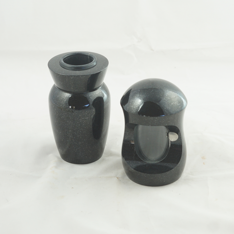 Set Petit Grablampe und Grabvase aus Granit Schwedisch Schwarz