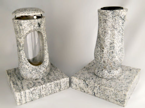 Set Grablampe Design-Small 27 cm & Vase Taille Medium mit Sockel aus Granit, hochglanzpoliert & wetterfest