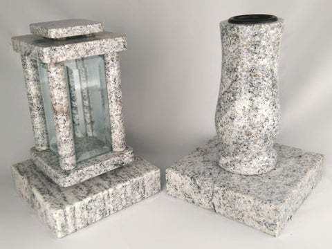 Set Grablampe Modern 25,5 cm & Granitvase 25 cm mit Granitsockel – massiv, hochwertig & poliert