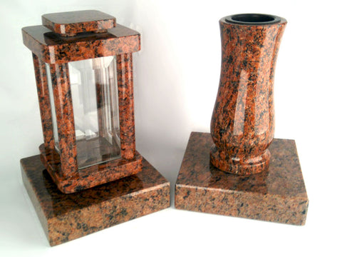 Set Grablampe Modern 25,5 cm & Granitvase 25 cm mit Granitsockel – massiv, hochwertig & poliert