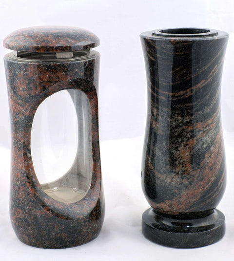 Set grave lamp Design-Small 27 cm &amp; Vase Taille Medium made of granite, polished &amp; weatherproof
