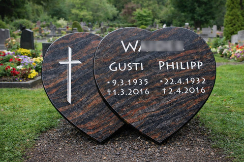 Double heart in various types of granite granite