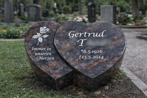 Double heart in various types of granite granite