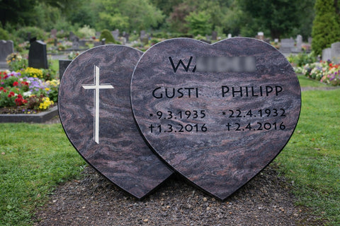 Double heart in various types of granite granite