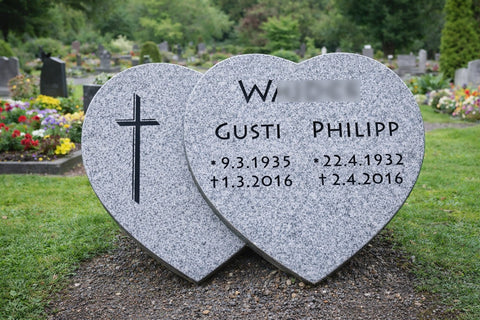Double heart in various types of granite granite